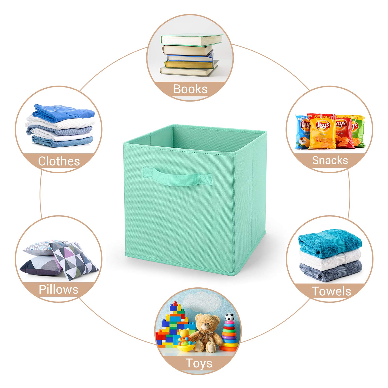 MaidMAX Cloth Storage Bin with Dual Handles for Home Closet Drawers Organizer Foldable 10.5Ã—11 inches, Set of 6, 6 Colors