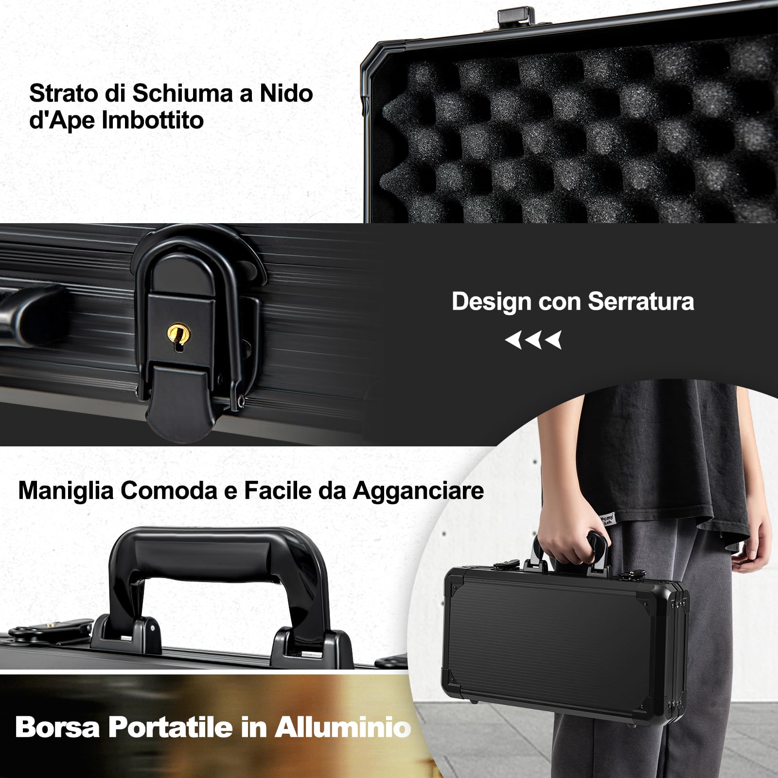 RELAX4LIFE Valigetta da poker in alluminio con 300/500 fiches da poker laser numerate/2 set di carte da poker/5 dadi/3 pulsanti del mazziere, (300 Chips)