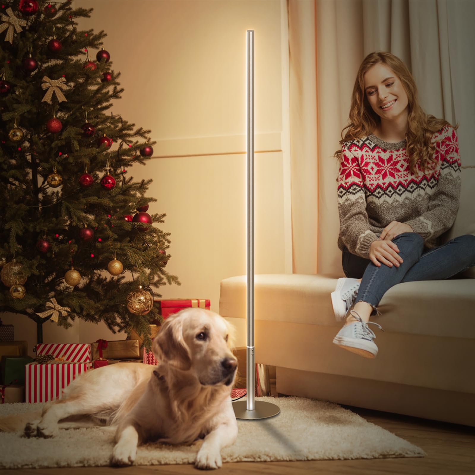 Lampade da Terra per Soggiorno, Moderna Lampada da Terra Dimmerabile Luce Angolare con Telecomando, Regolabili Continuo Colori 2700K-6500K & Luminosità, Lampada da Lettura per Ufficio, 147CM