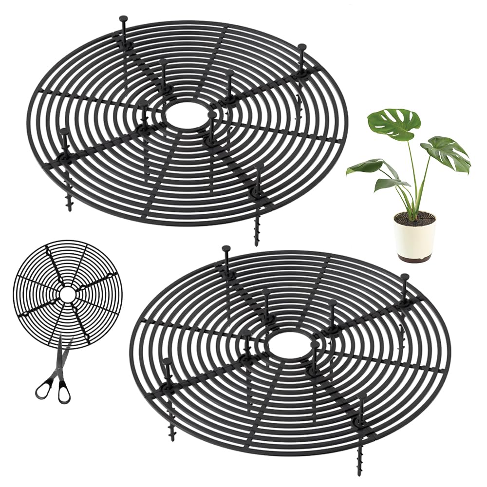 2 Pièces Grille Protection Plante 30 cm,Protege Pot de Fleur Chat,Protege Plante Bebe Ronde,Cache pour Pot Plantes Chat,Cache Plantes Découpable,Protection Pots Animaux pour Compagnie-Noir