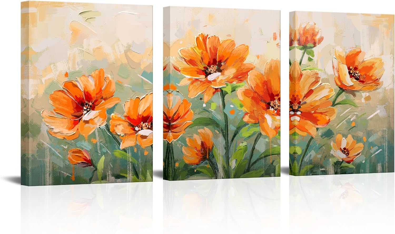 Saypeacher Orange Flower Wall Art Floral Painting Prints 12''x16''x3