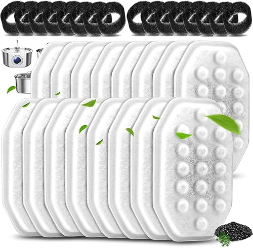 Paquete de 8 filtros de repuesto y 8 esponjas de prefiltro para fuente de agua de 3.2L108 onzas, repuesto de filtro de fuente de mascotas (16