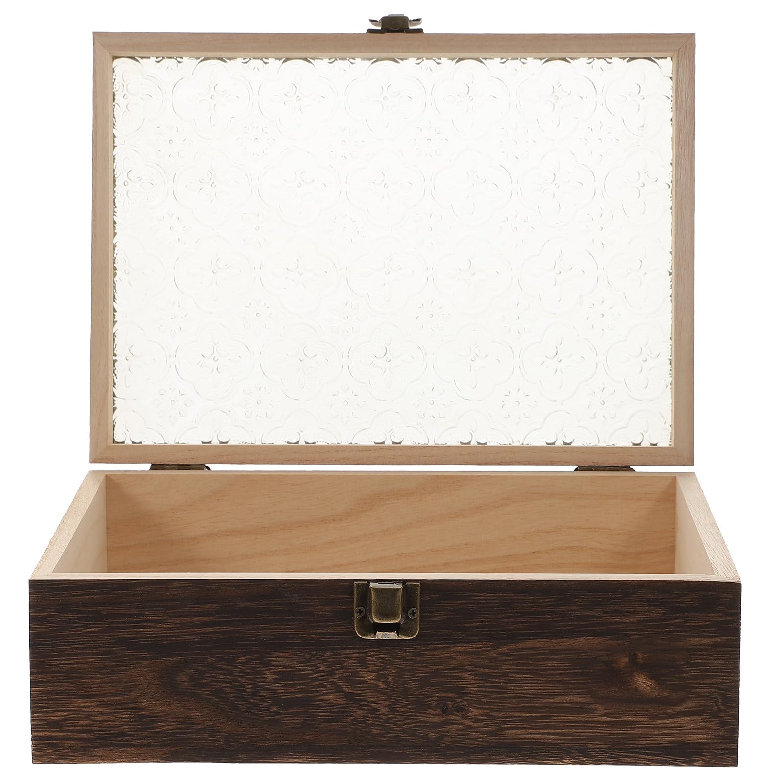 Lshtshf-ou Wood Vintage Jewelry Box With Glass Lid 26.5x18.8x8cm Rectangular Trinket Organizer Case With Metal Clasp For Women’s Ring And Necklace Storage