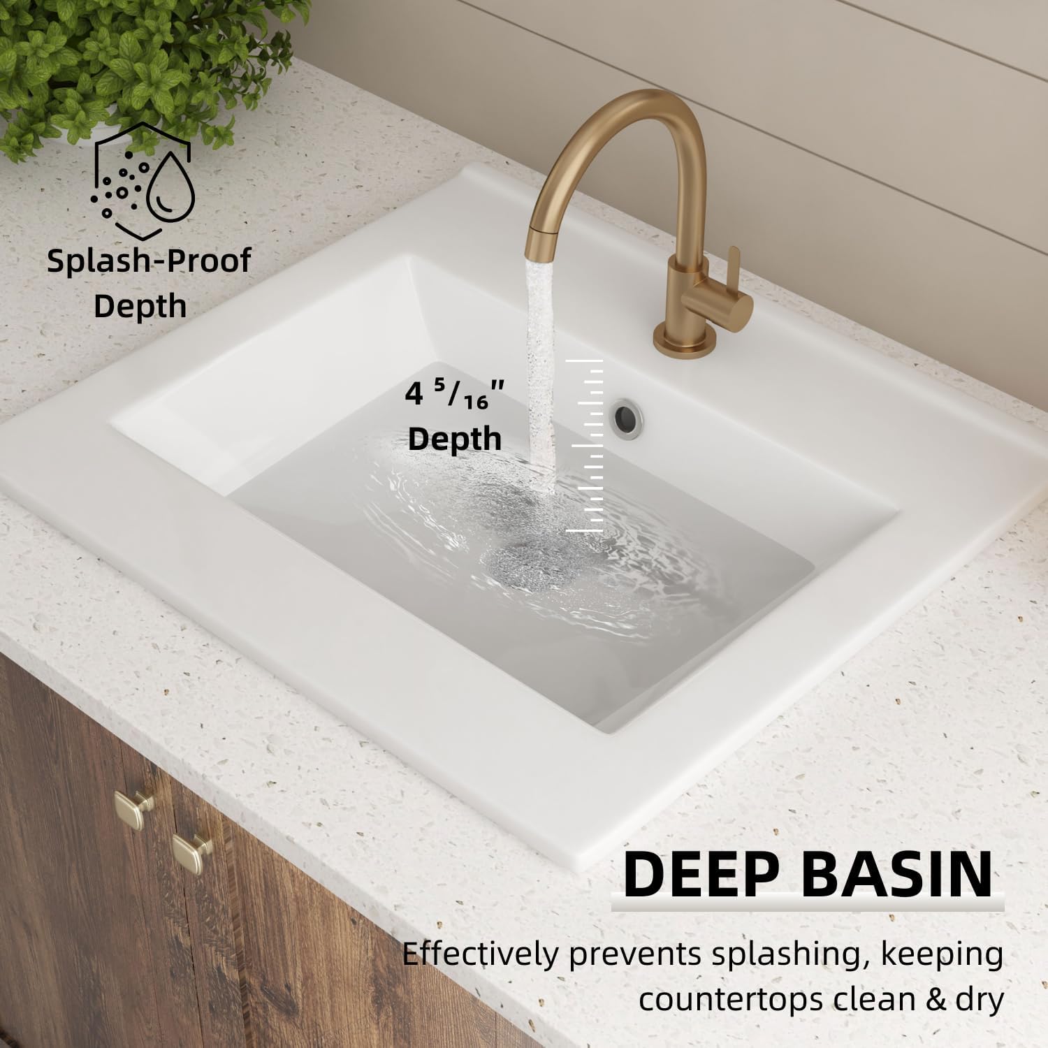 20"W x 18"D Drop In Bathroom Sink with Single Faucet Hole, Los Flexi 20 Inch Rectangular Vanity Top Sink for Small Bathroom, White Top Mount Basin with & Overflow