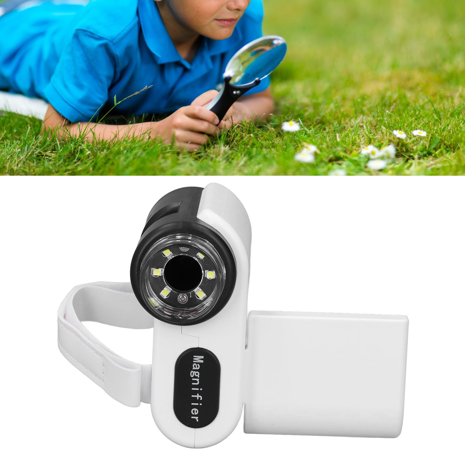 Microscopio tascabile portatile, microscopio studente registrazione video schermo a colori da 2 pollici 6 luci LED per la casa (bianco)