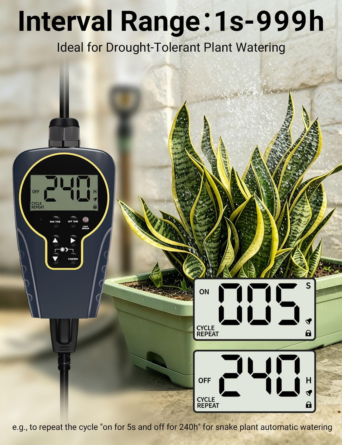 Techbee Temporizador de 24 horas para exteriores con sensor de luz, temporizador de cuenta regresiva de ciclo de repetición infinita impermeable (1 segundo a 999 horas) para el hogar y el jardín,