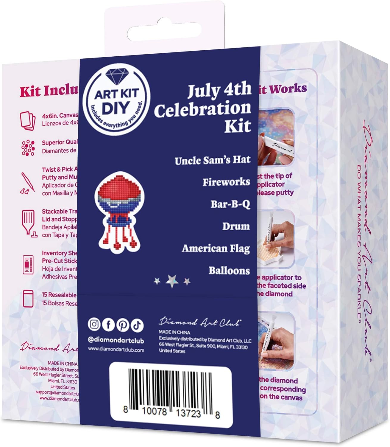 DIAMOND ART CLUB Mini Dazzles - 4th of July Celebrations, Fun DIY Diamond Painting Kit for Adults, Diamond Art Canvas for Beginners, 4" x 6" (Pack of 6)