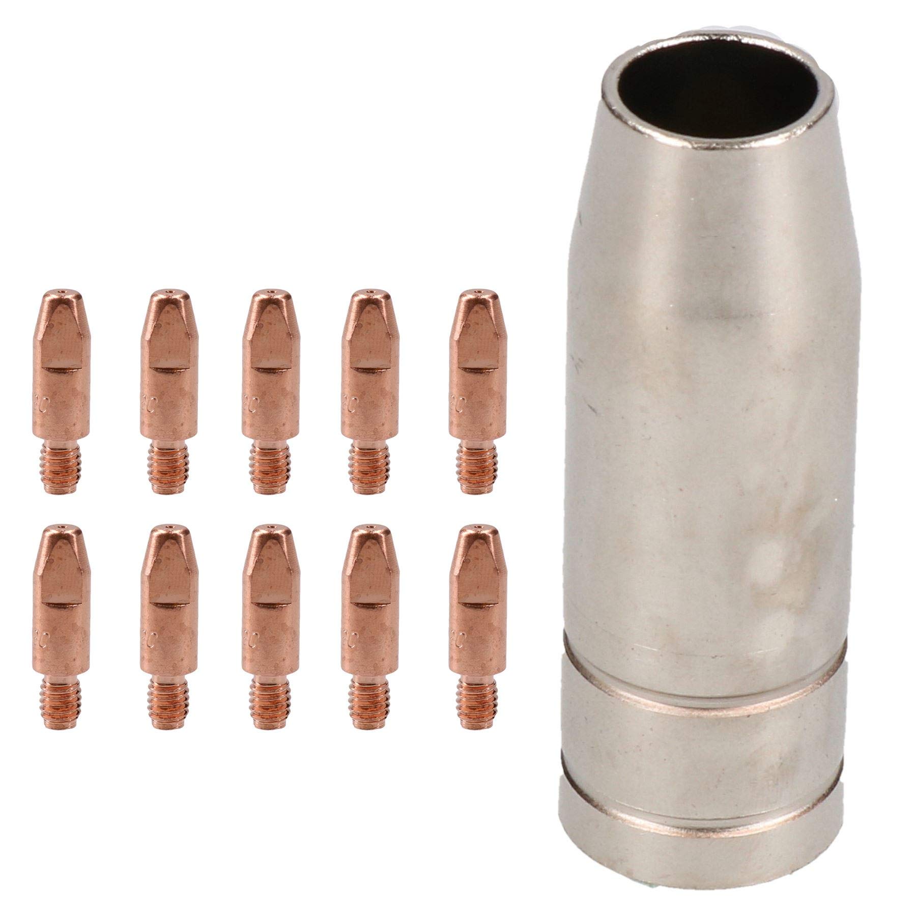 1 Shroud & 10 x 0.8mm Round Contact Tips MIG Welding Binzel Style MB15 Torch
