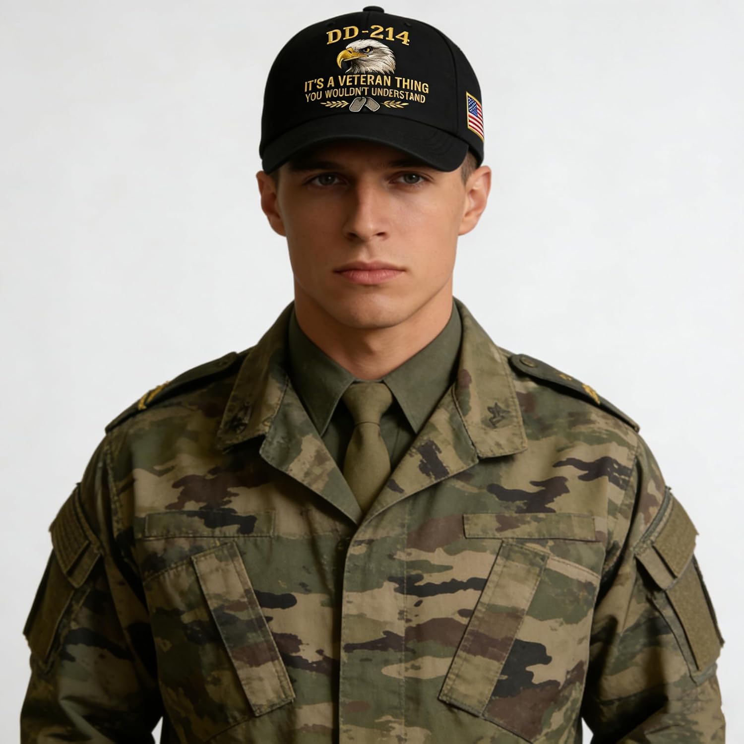 DD-214 Army Veteran Hat, Embroidered Patriotic Baseball Cap, Patriotic Veteran Day Gifts for Retired Soldiers (Black) - Image 2