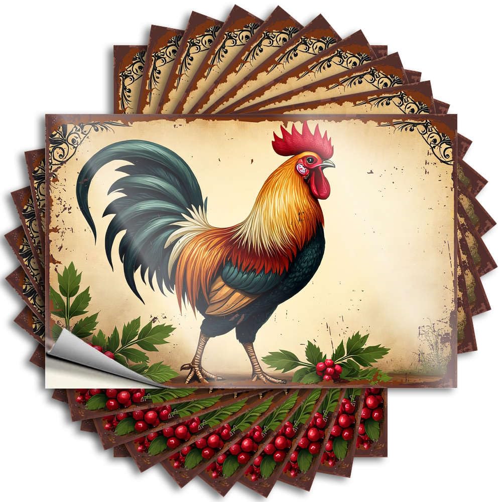 Bumper Plain Spring Tall Window A Colorful Rooster Stands Amidst Berries and Greenery - Scratch Resistant Stickers(8X12CM)