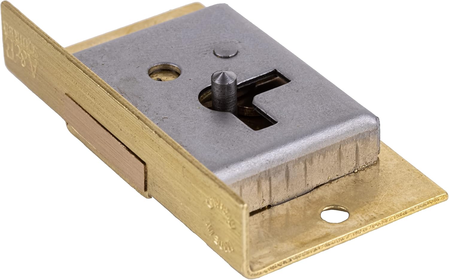 Small Right Hand Cabinet Door or Drawer Brass Plated Half Mortise Lock w/Two Skeleton Keys | HL5-SB