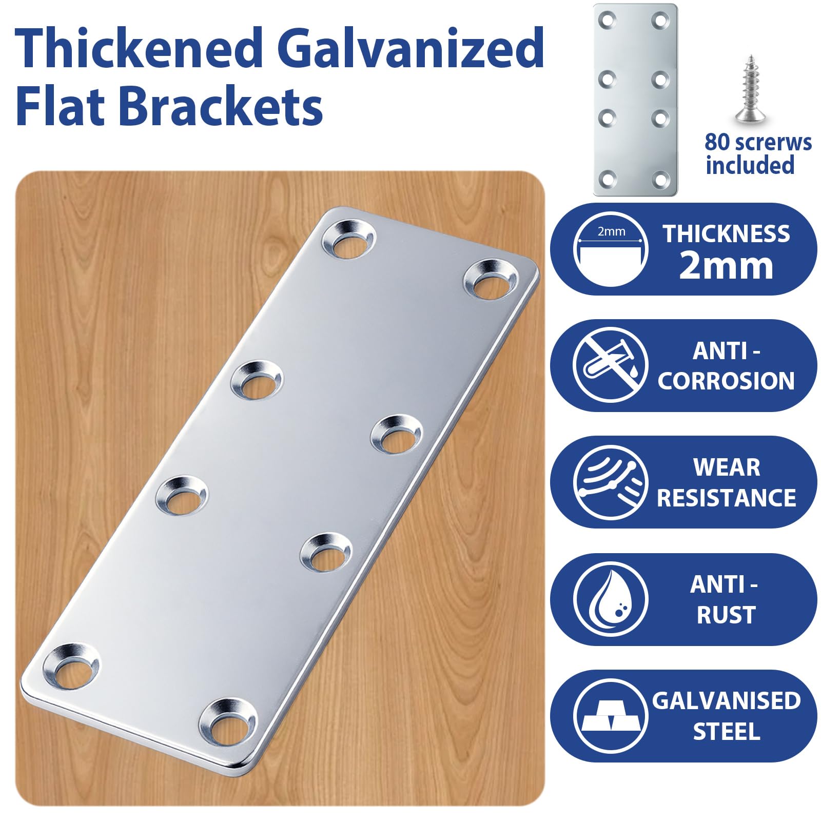 Xyxu Flat Brackets for Wood 10pcs 140 × 50 × 2mm Flat Joining Plates, Sleeper Bracket Heavy Duty - Image 3