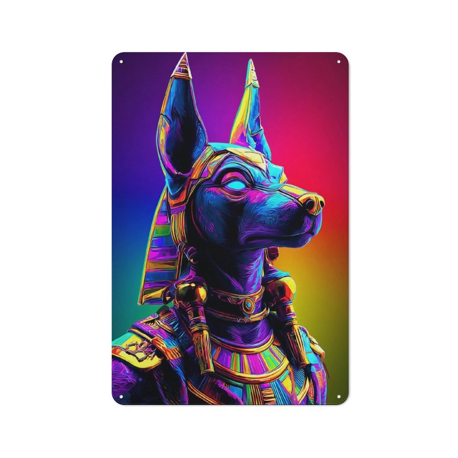 Junmoney Colorful Egyptian Anubis Statue Vintage Bistro Metal Sign 30X20cm, Bistro Wall Plaque For Takeaway, Bar, Kitchen Or Counter Area