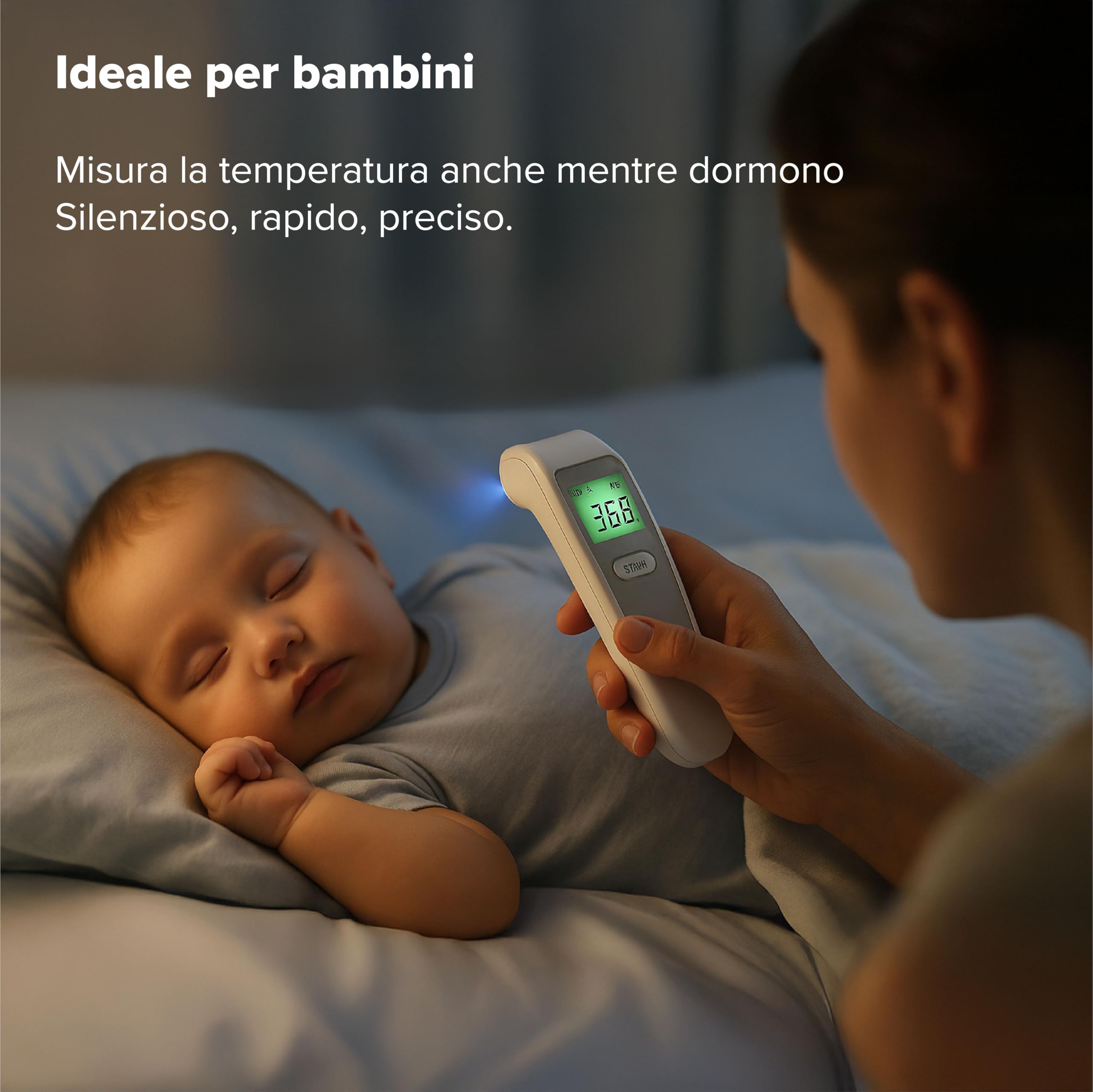 Termometro Frontale Infrarossi - Misurazione in 3 secondi | Termometro Infrarossi per Neonato Bambini Adulti | Senza Contatto | Allarme Febbre >37.5°C | Display LCD | Clinicamente Testato