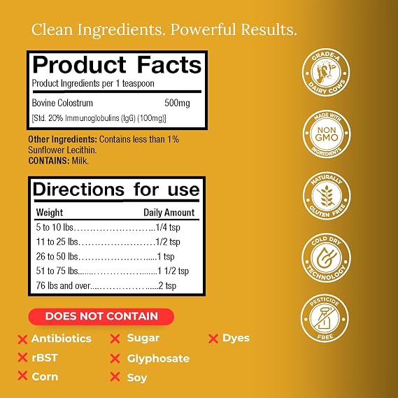Veterinarian Approved Super Pet Nutrition - for Dogs and Cats - Liposomal Bovine Colostrum, Rich in Immunoglobulins (25%+), Support for Immune and Digestive Systems, Allergies (12 Ounces)
