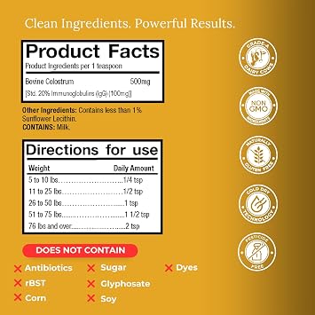 Veterinarian Approved Super Pet Nutrition - for Dogs and Cats - Liposomal Bovine Colostrum, Rich in Immunoglobulins (25%+), Support for Immune and Digestive Systems, Allergies (12 Ounces)