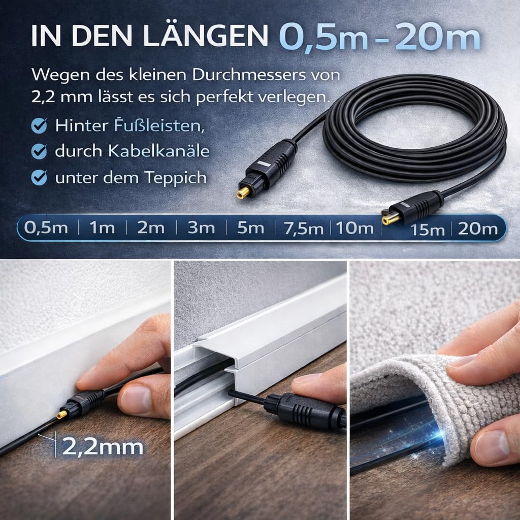 PerfectHD - Cavo Toslink ottico maschio-maschio, diametro 2,2 mm - 20 metri - 1 pezzo