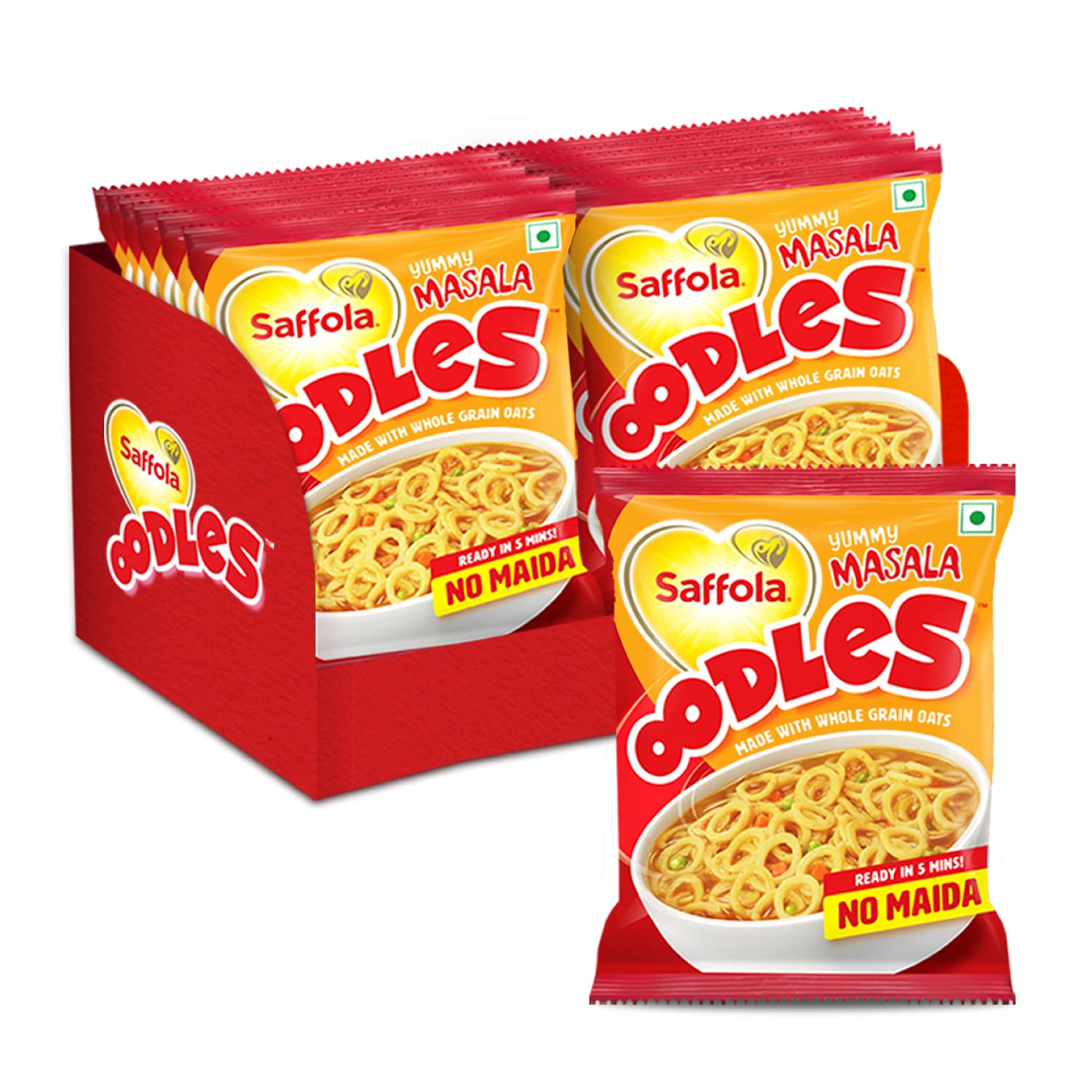 Saffola Oodles, Instant Noodles, Ring Shape, Yummy Masala Flavour, No