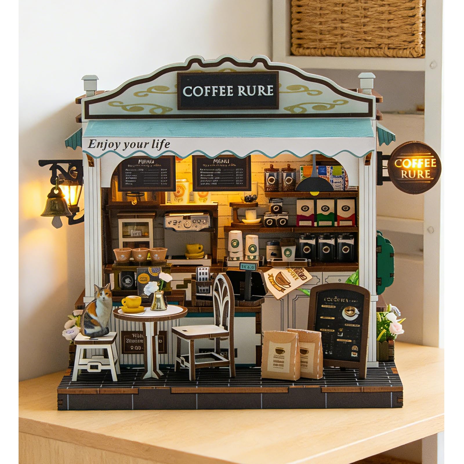 Kit fai da te per casetta in miniatura Coffee - per case delle bambole in miniatura, Book Nook Puzzle 3D in legno Angolo lettura fai da te per decorare la libreria Regalo di compleanno o di Natale