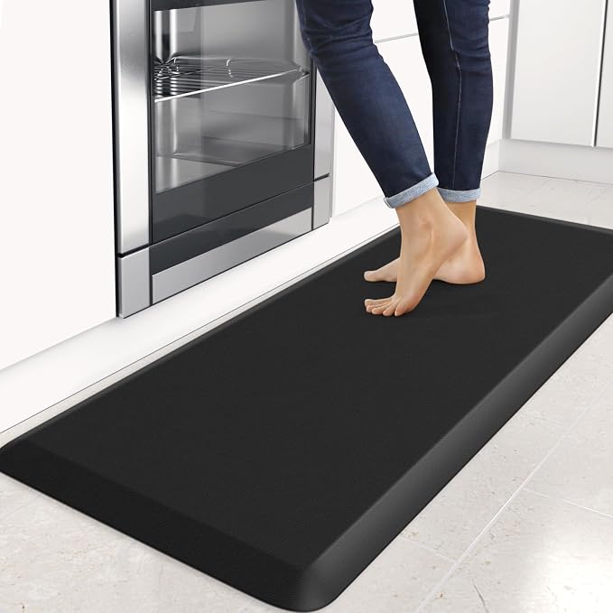 4/5 Inch Thick Kitchen Mats for Floor, StepRite Kitchen Rug for Standing Desk, Non-Slip, Thicker, Stain Resistant, Waterproof, Comfort Anti Fatigue Floor Mat for Home, Kitchen, Office - Black, 32*20''