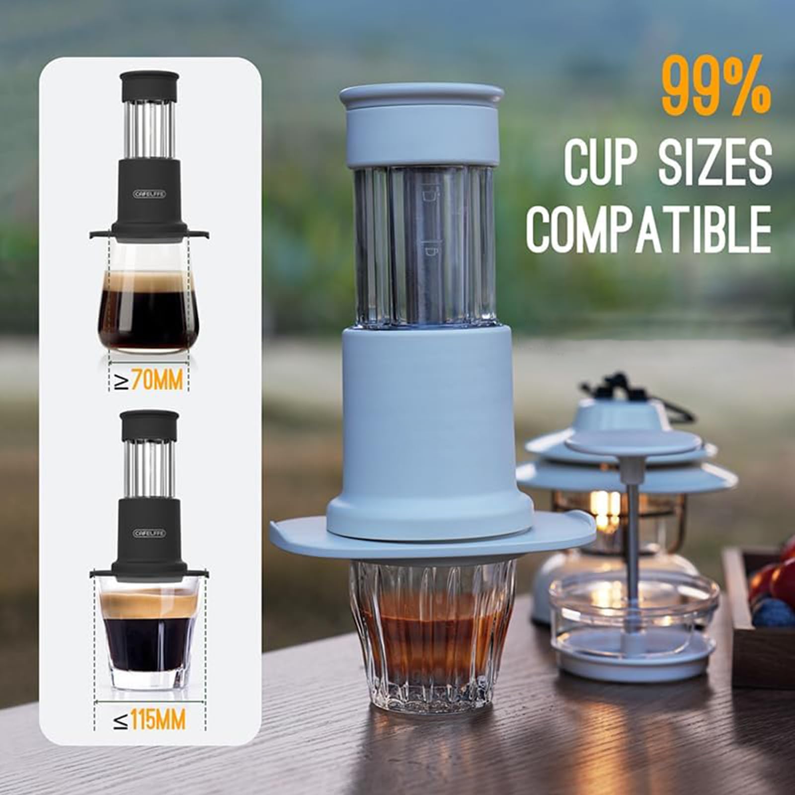 Máquina de café expreso portátil,Cafetera Portátil Cápsula de Espresso 3 en 1, Operación Manual, Mini Cafetera de 10-15 Bares, Máquina Café pequeña para Viajes, Camping