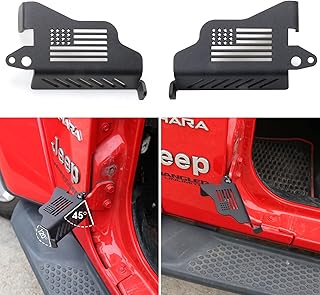 Upgrade Door Hinge Foot Pegs for Jeep Wrangler, Sukemichi Black Steel Exterior Foot Peg Rest Pedals for 2007-2023 Jeep Wrangler JK JKU JL JLU Gladiator JT, 1 Pair (Flag)