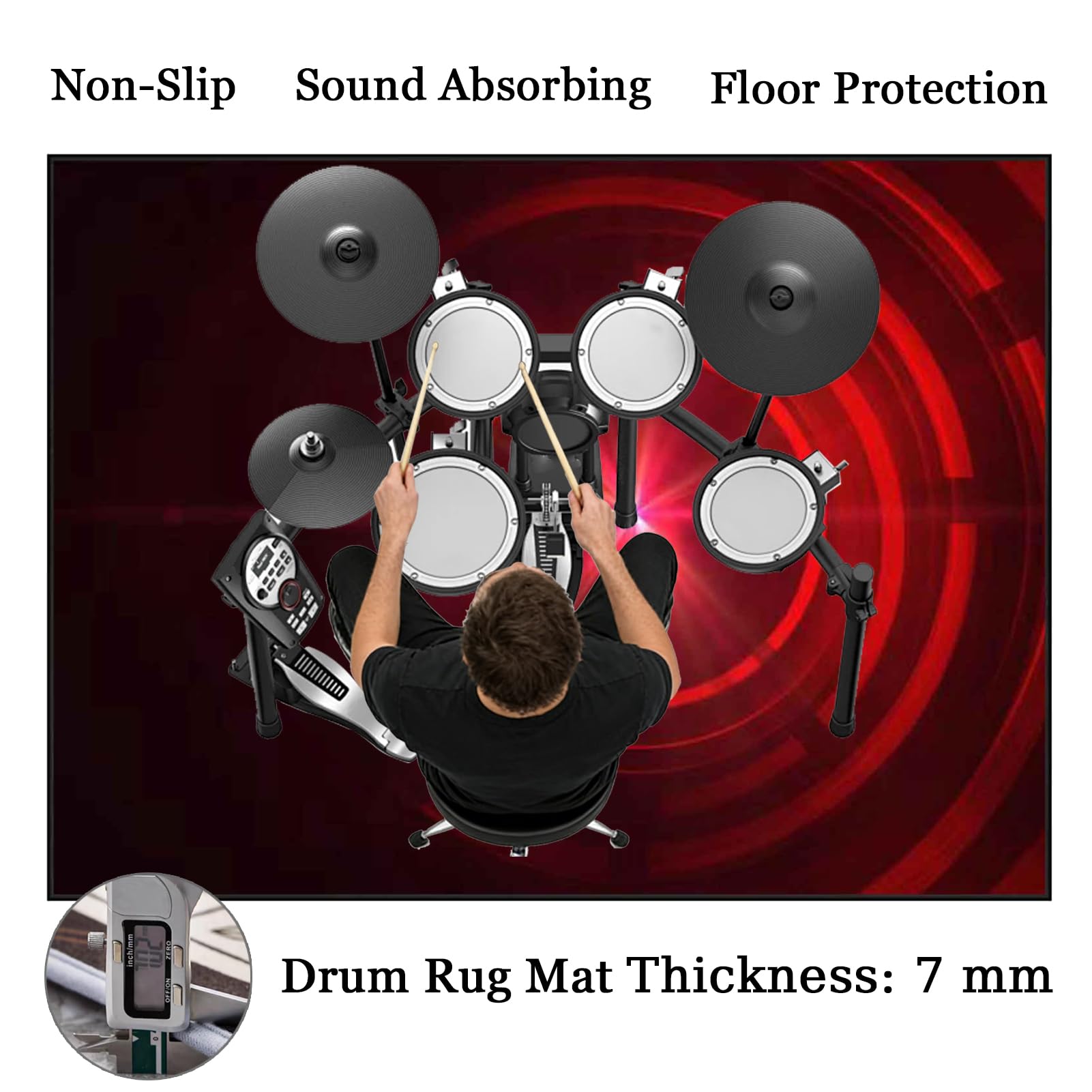 140 x 100 cm Dywan z baterią elektroniczną Dźwiękoszczelny Antypoślizgowy Dywan Pochłaniający Akustyczny Profesjonalna mata do instrumentów muzycznych do instrumentów muzycznych do gitary basowej