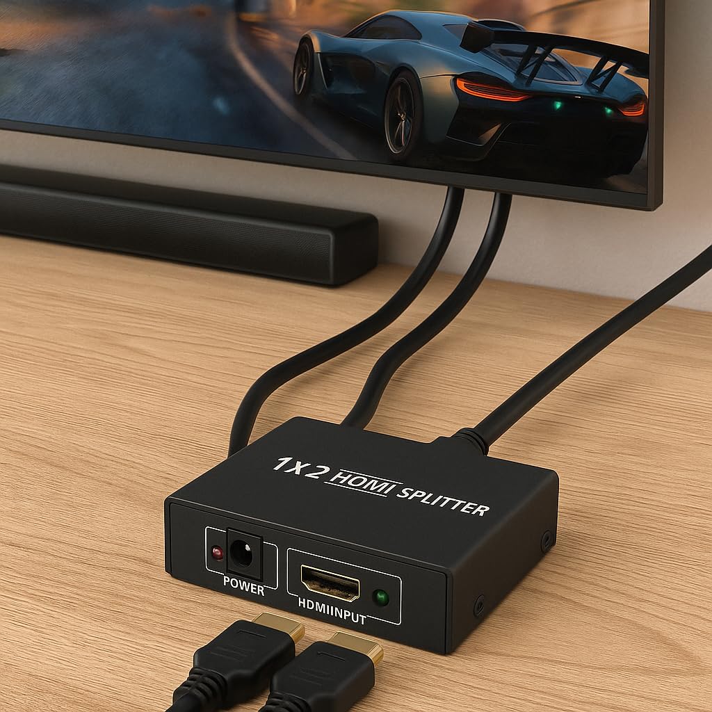 SANOXY HDMI Splitter 1 in 2 Out – 4K 1080p Powered HDMI Duplicator 1x2 for TV Display Mirror, Compatible with HDCP Devices