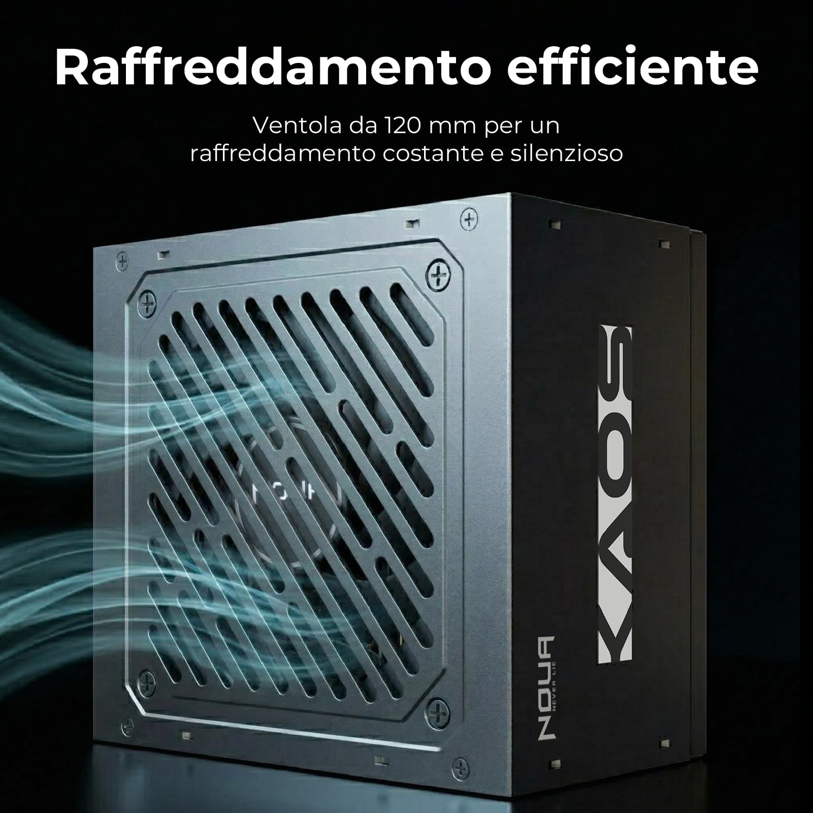 Noua Kaos 750W Alimentatore PC ATX Non Modulare | Soddisfa 80+ Bronze | PFC Attivo | Ventola Silenziosa 120mm | Cavi Piatti | Protezioni OPP OVP UVP | PSU Gaming Desktop