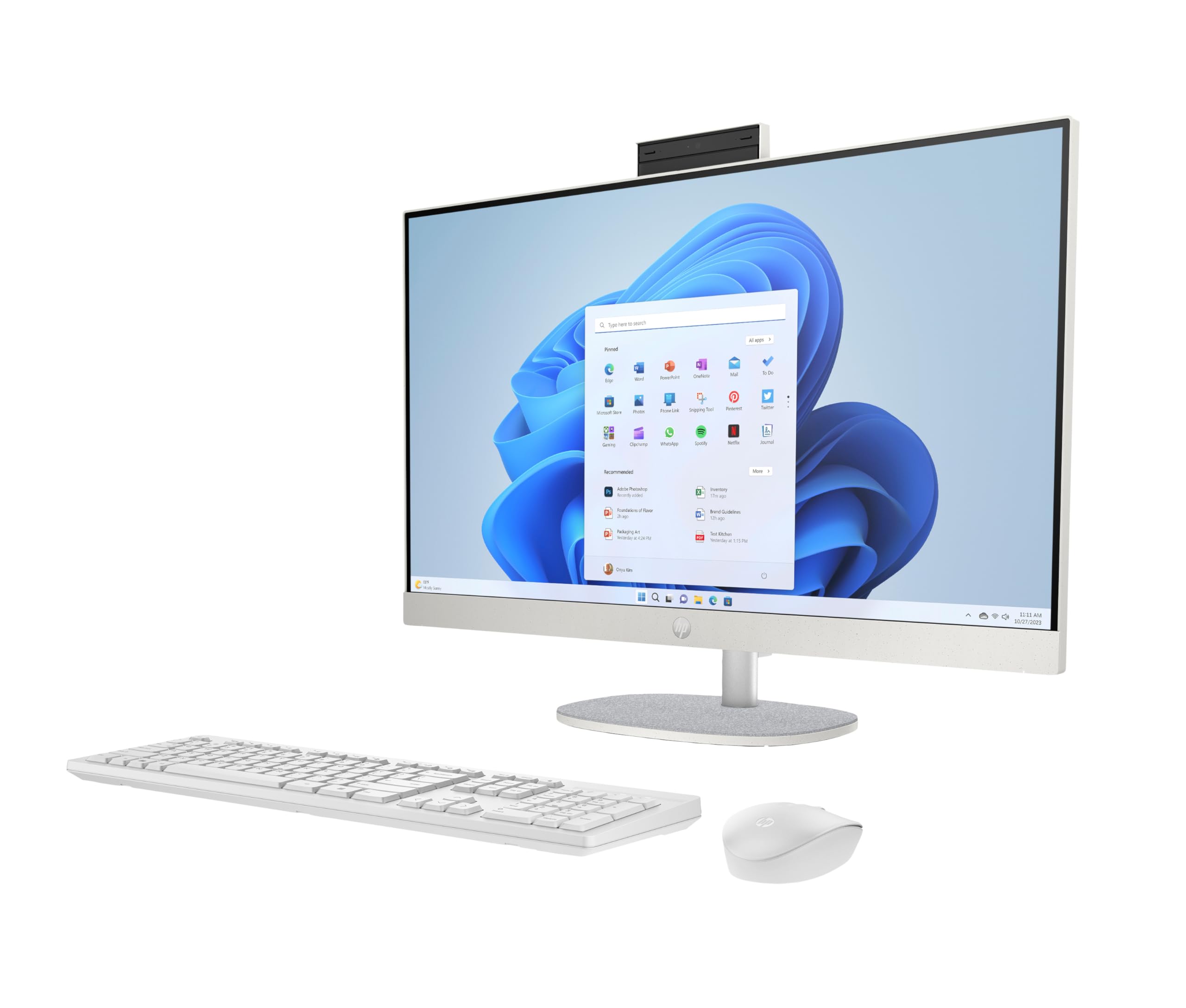 HP All-in-One 27-cr0007ss komputer stacjonarny 27" Full HD z aparatem, bezprzewodowa klawiatura i mysz (AMD Ryzen 5 7520U, 16 GB RAM, 512 GB SSD, Windows 11 Home) biały