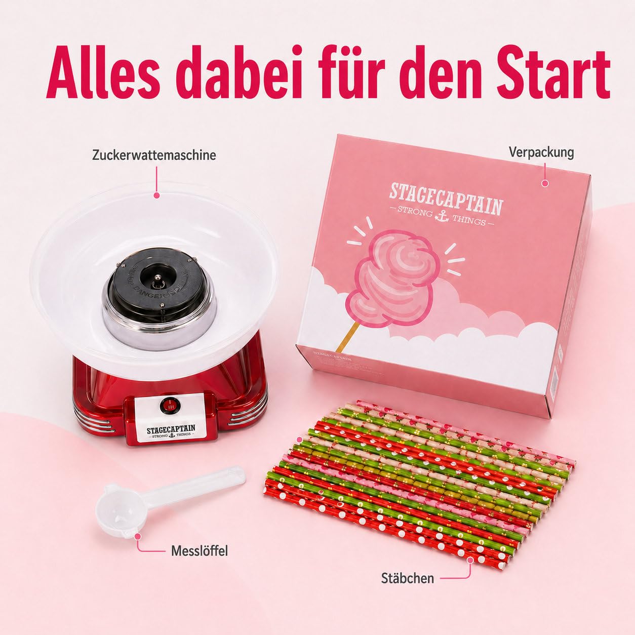 Stagecaptain CFM-500 MKII Zuckerwattemaschine 500 Watt für Zucker und Hartbonbons abnehmbare Schüssel