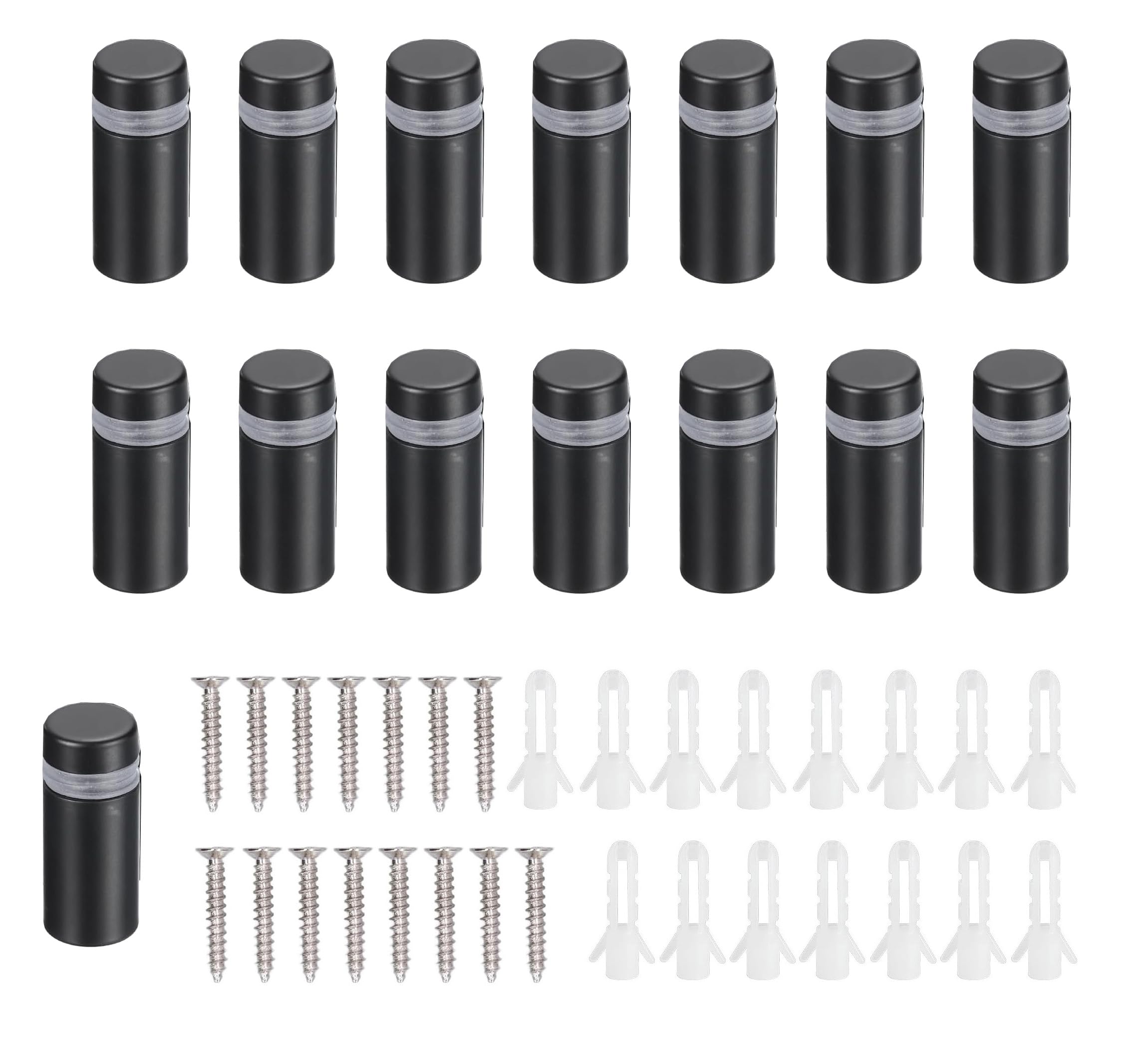 HUAZIZ 15 Stücke Edelstahl Werbeschraube, Werbung Schraube Glas Abstandshalter, Glasabstandsbolzen, Wand Glas Standoff Halter, mit Schrauben, für Schilder Displays, Schwarz(12×30mm)