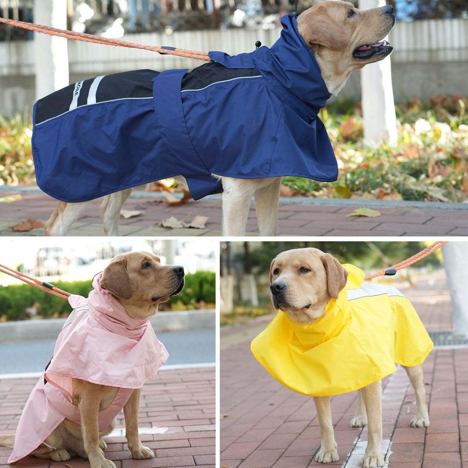 MAMORE Impermeabile per cani, leggero, con striscia riflettente, regolabile, con foro per imbracatura (blu navy e nero, XXL)