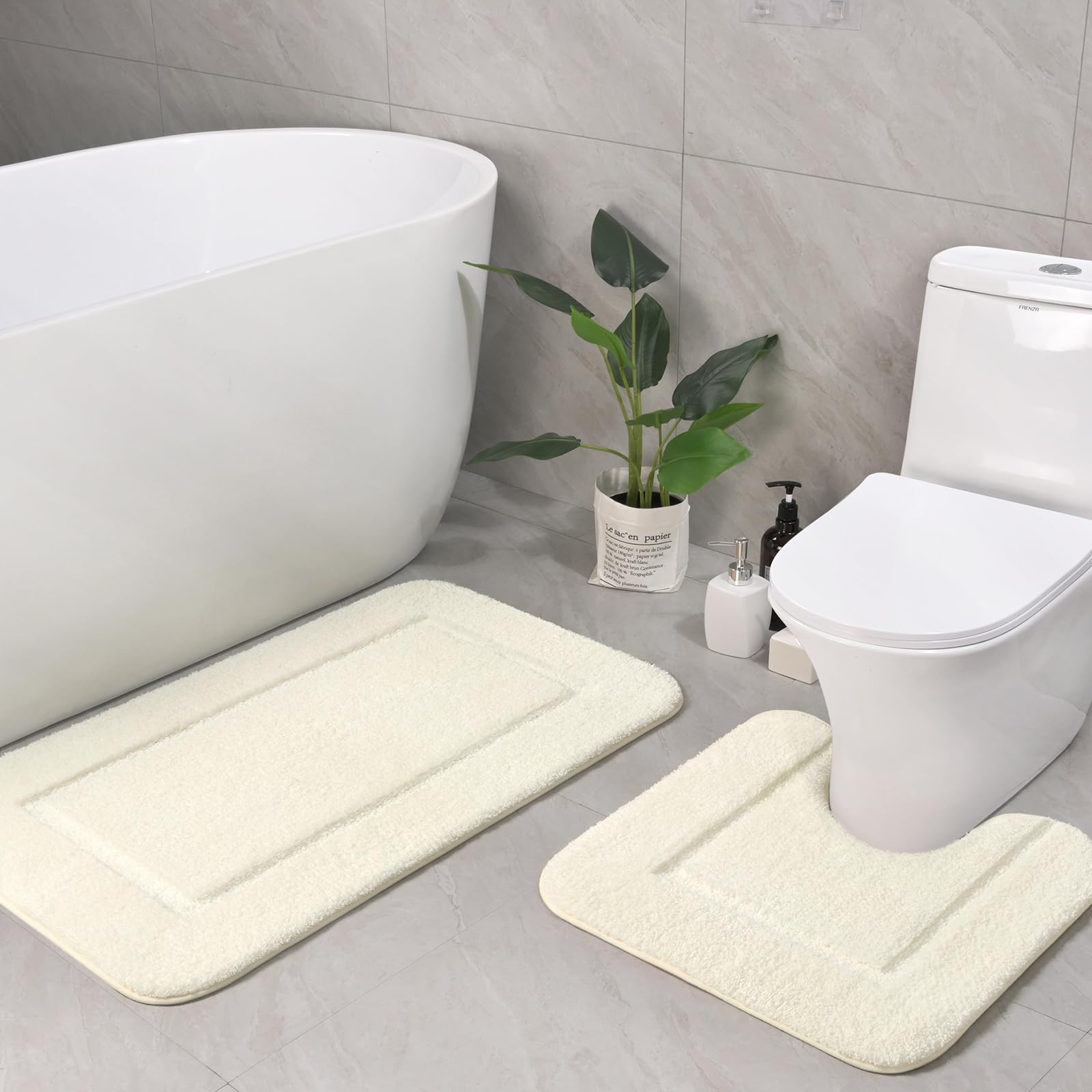 Amazon.com: LOCHAS Bathroom Rug Set Cream White, Soft Bath Rug Set