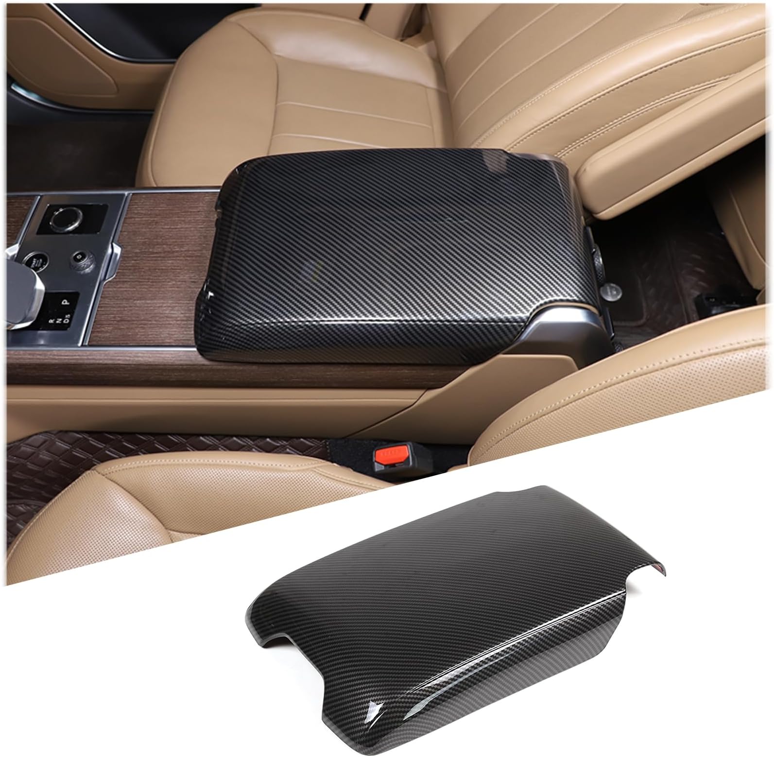 Armrest Box Panel Cover Compatible with Land Rover Range Rover Sport/Vogue 2023 2024,Central Control Armrest Box Protective Cover Car Interior Trim Accessories (Carbon Fiber Pattern)