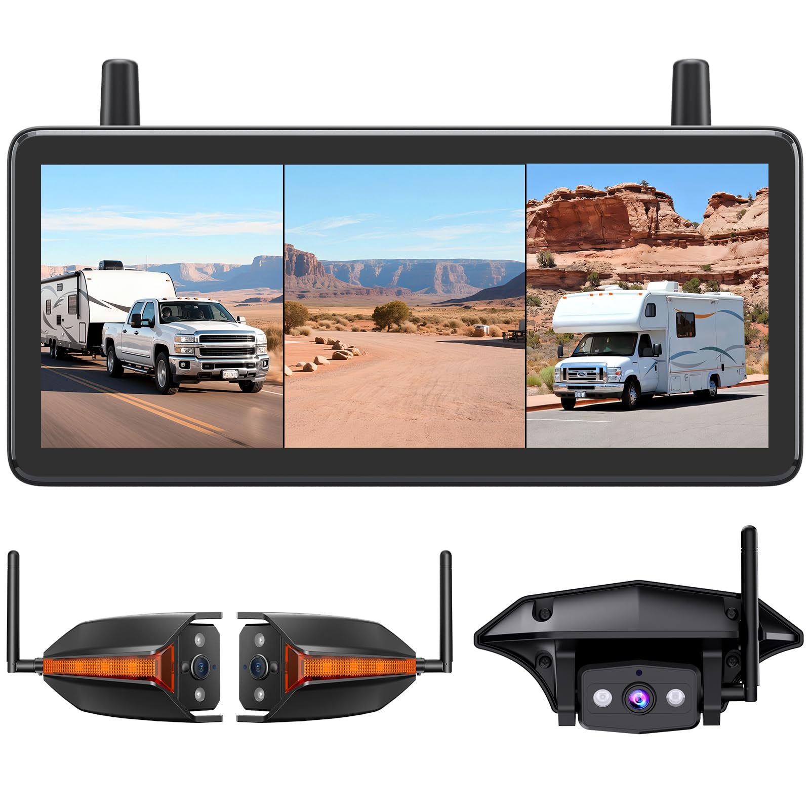 AUTO-VOX RV Backup Camera Wireless System: Rear & Side Cameras with 7.2” HD 3 Split-Screen Recording Monitor, IP69 Waterproof, Strong & Stable Signal for Camper, Fifth Wheel, Travel Trailer