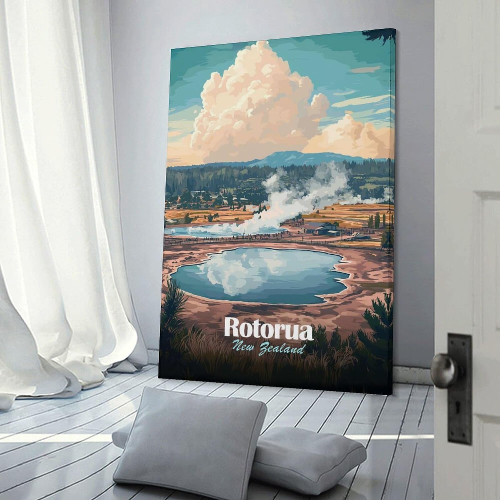 Junmoney Rotorua New Zealand Travel Wall Art Print, 08x12inch(20x30cm), for Wall Displays, Bedrooms Or Room Updates, A Versatile Canvas Print for Layering
