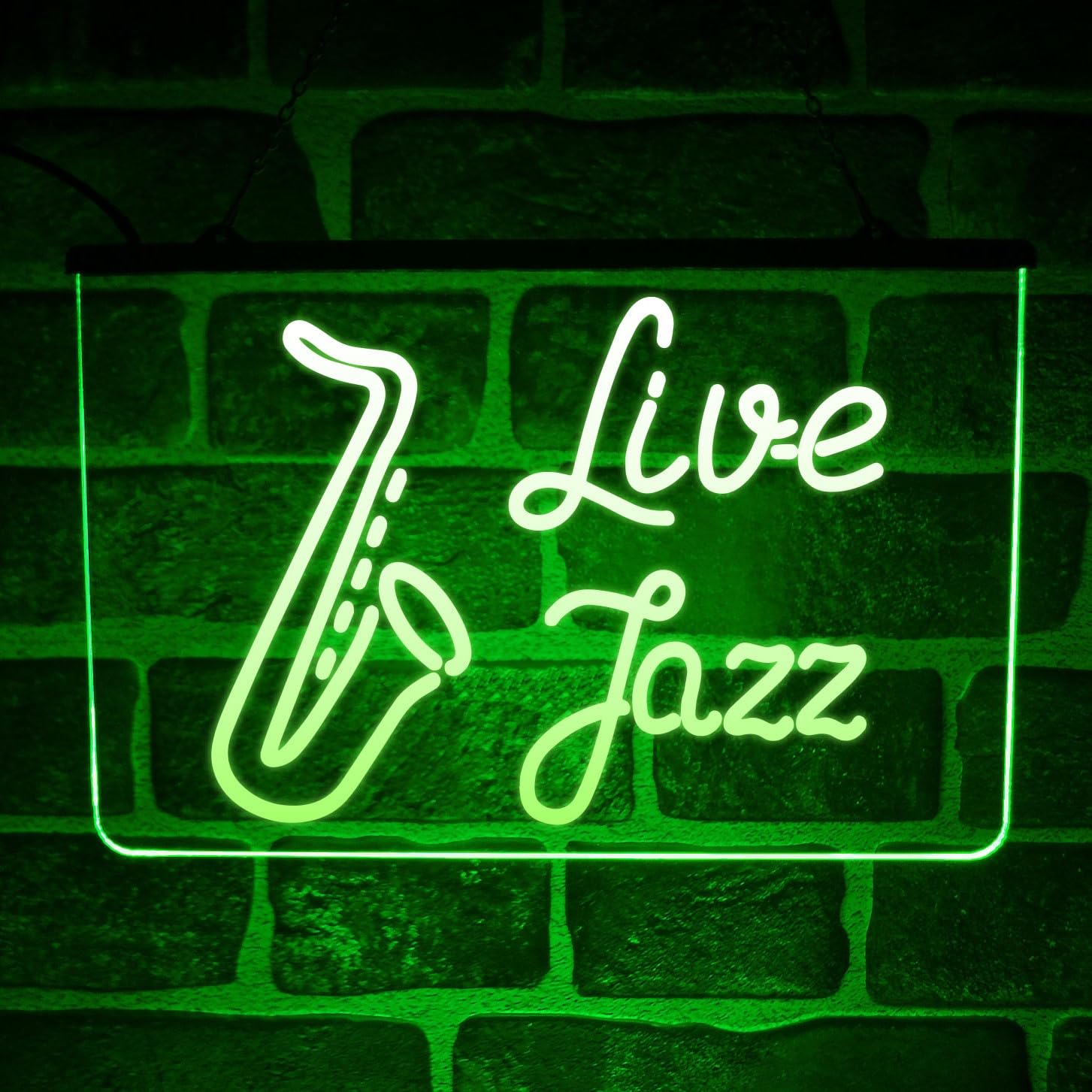 Live Jazz Music LED Neon Sign – Multicolour Sax Wall Light for Bar, Pub, Blues Club, Home Décor Studio – USB powered (Green)
