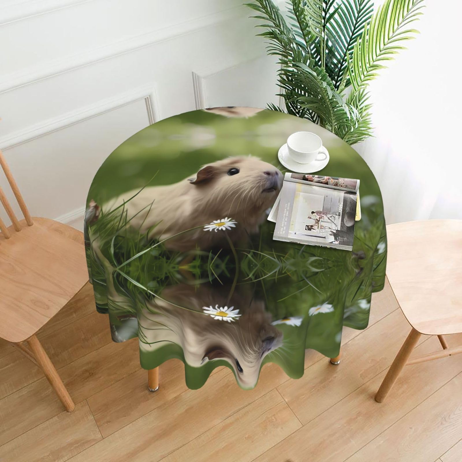 YYHHAOFA Cute Guinea Pig Prints 60in Round Decorative Tablecloth – High-Grade Polyester Throw Cover for Dining, Parties, and Outdoor Events