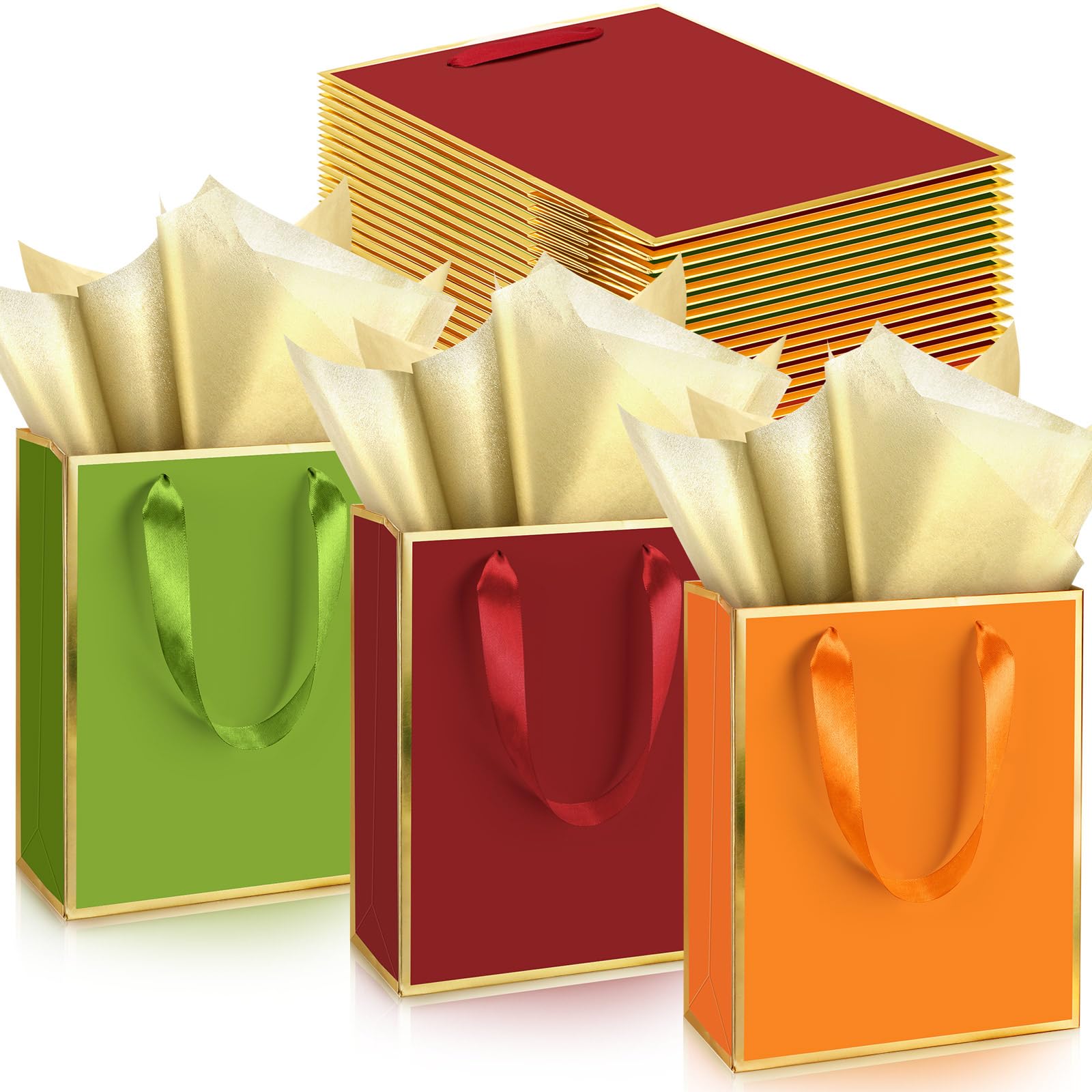 Yeaqee 24 Pack Metallic Paper Gift Bags, Fall Color, Gold — image 1