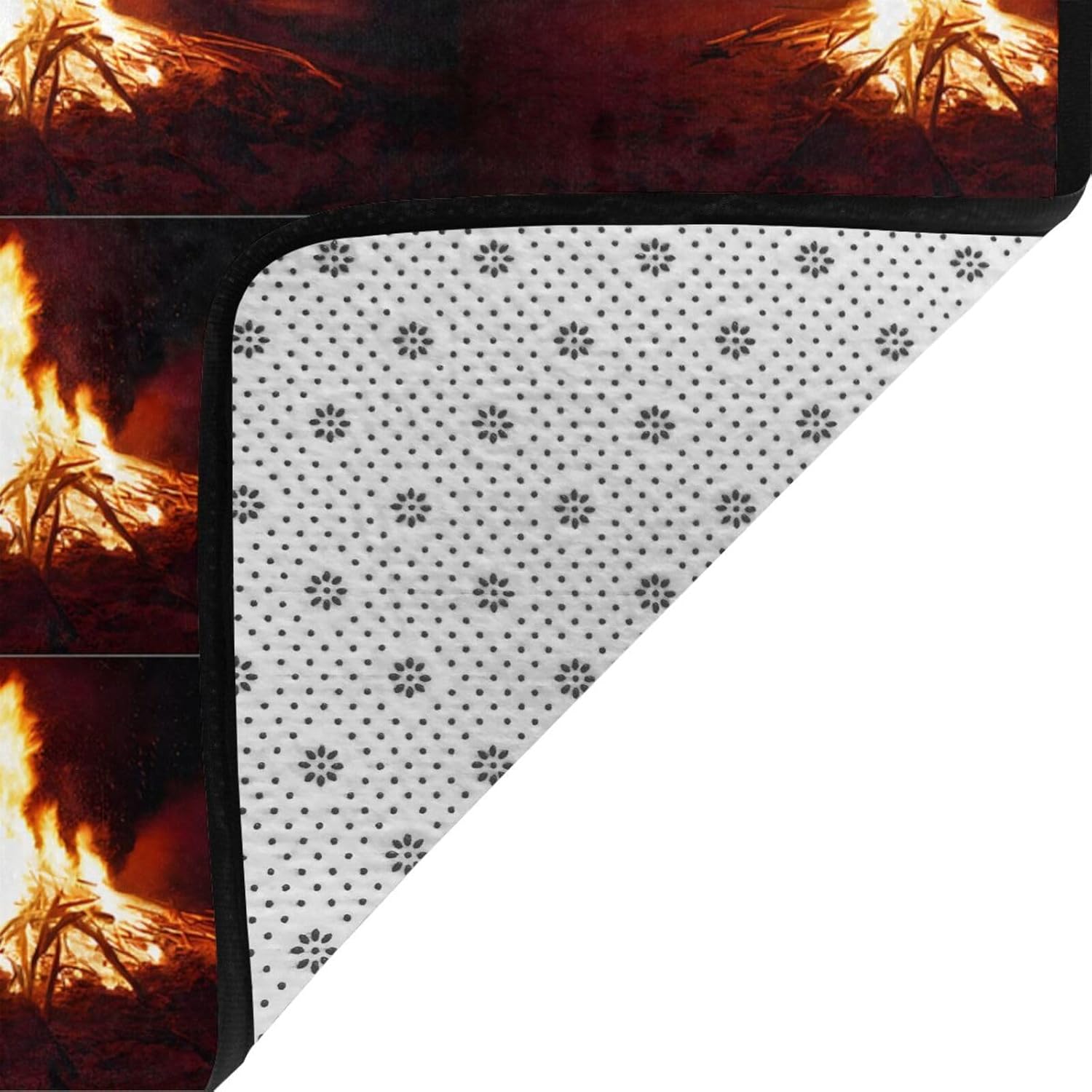 Flannel Non-Slip (Camping Fire) Rug Pad 80×50in Soft Washable Protective for Hardwood Floors Bedroom Bathroom Living Room