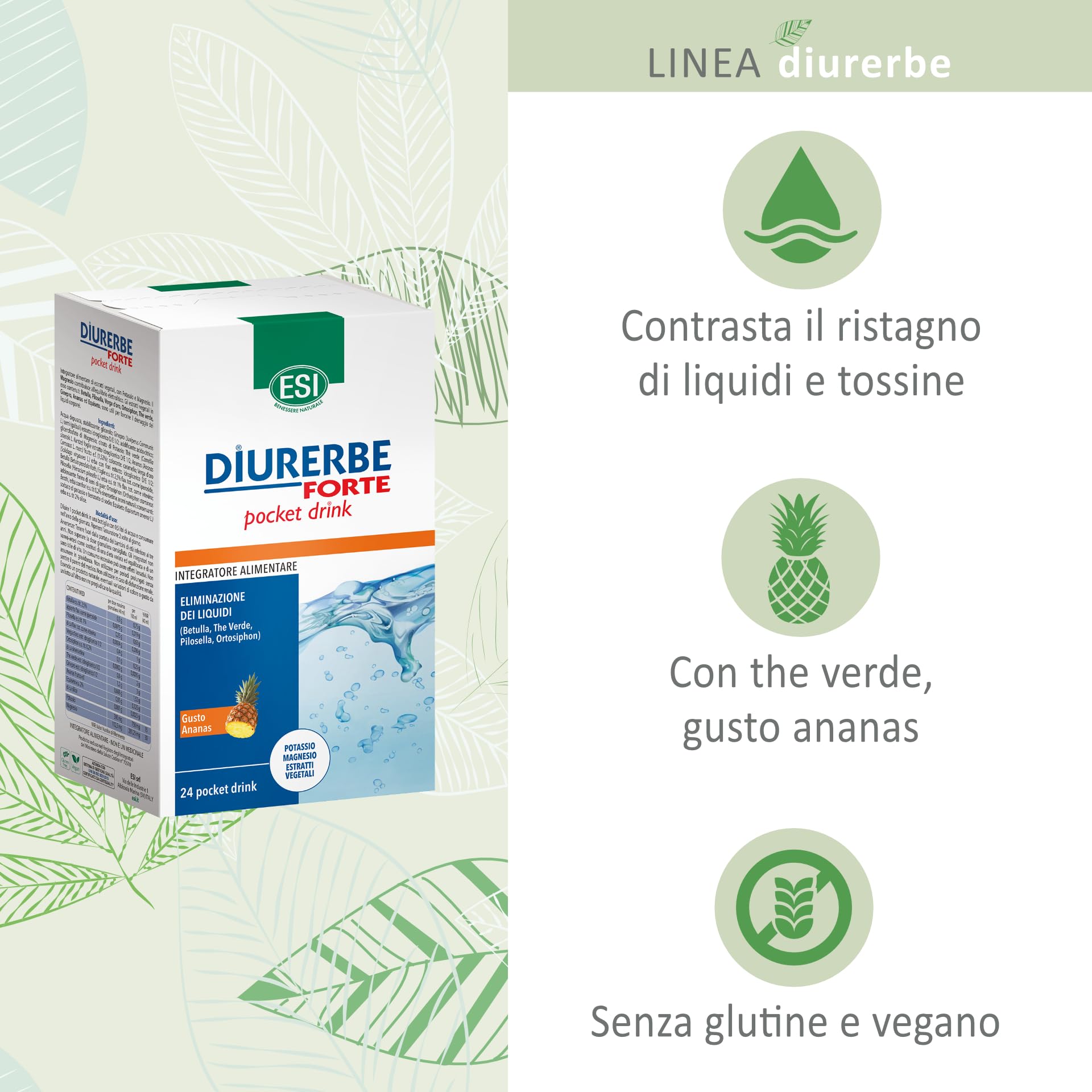 ESI Diurerbe Forte Integratore Alimentare Melograno Senza Glutine Vegano 24 Pocket Drink