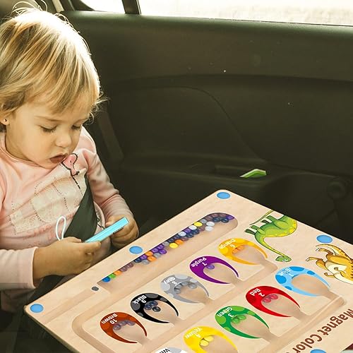 Miniatura 5 de Juguetes de dinosaurio para niños y niñas de 3 a 5 años, juguetes Montessori de madera magnética de color y número, juguetes de viaje para niños de