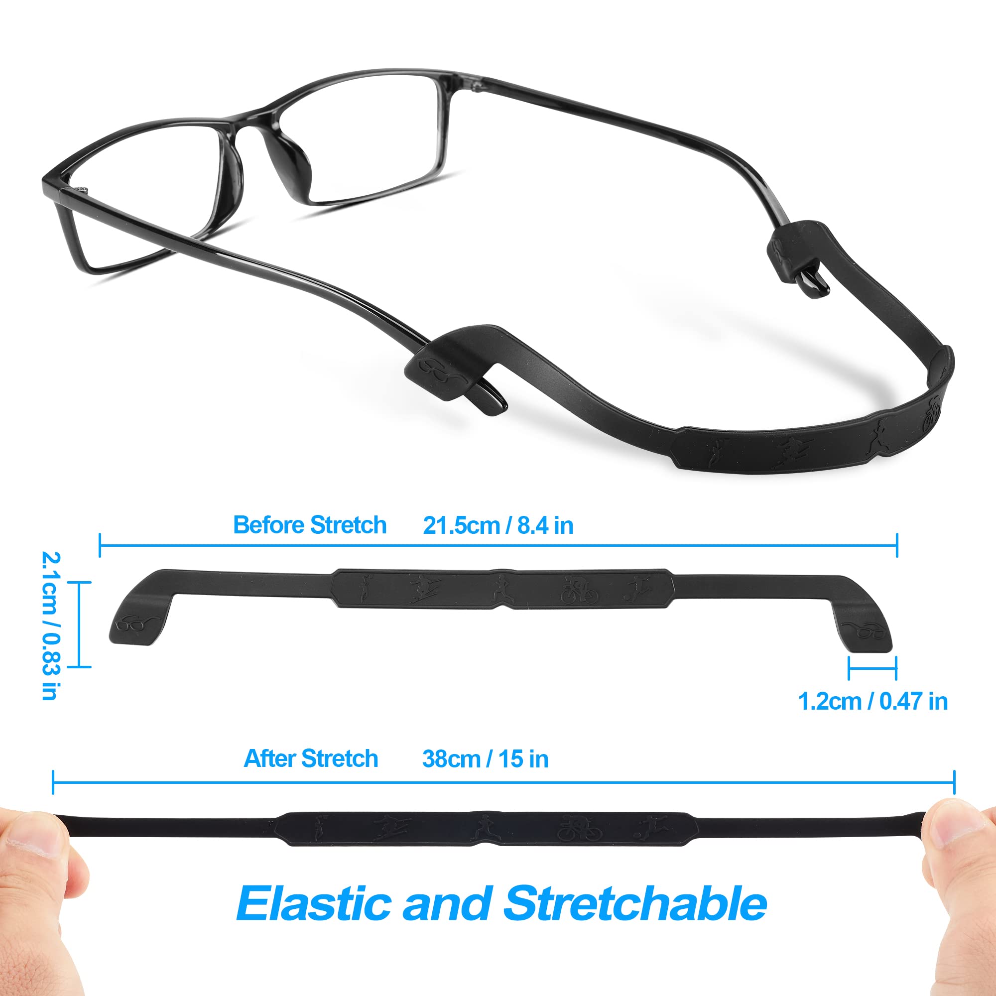 lvvfit Brillenband, rutschfestes Silikon-Brillenband, Brillenhalter, Sport, elastisch, weich, Sonnenbrillenhalter, für Kinder, Jungen und Mädchen, 22 cm (4 Stück, schwarz)