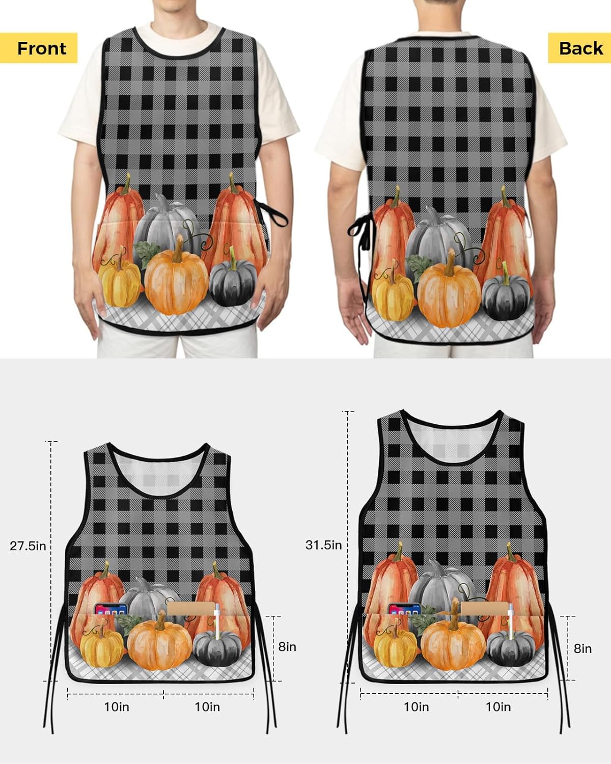 Christmas Poinsettia Cobbler Aprons with 2 Pockets for Women Men, Xmas Red Plaid Vintage Winter Berries
