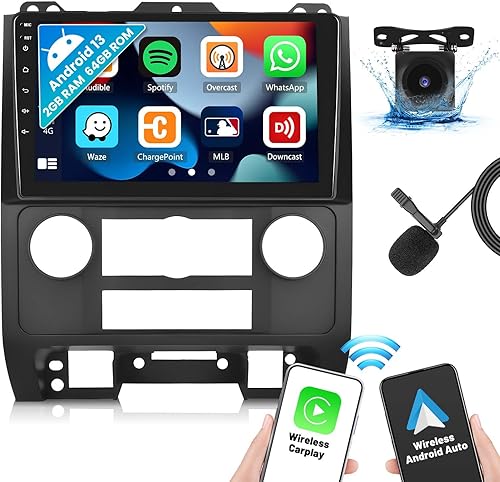 CAMECHO 2+64G Android 13 Car Radio for Ford EscapeFord KugaMazda Tribute 2007-2012, Carplay and Android Auto 9 inch 2.5D Touch Screen Stereo GPS