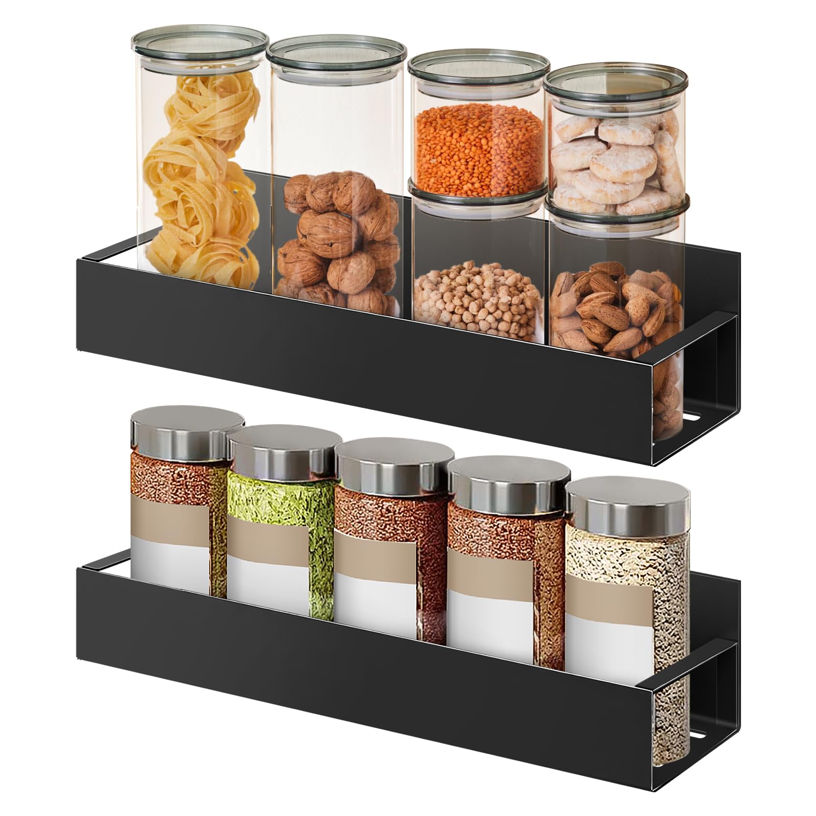 SEGNAYEN Magnetic Spice Rack, No Drill Magnetic Fridge Shelf, Metal Spice Storage Racks, Magnet Fridge Organizers for Kitchen Storage and Organization, Black, 2 PCS