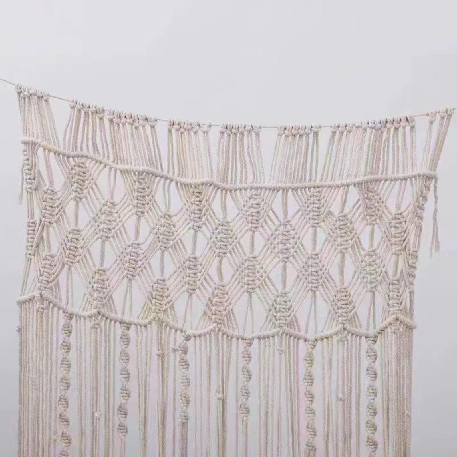 Boho Vorhang Makramee Blickdicht, Baumwolle Vorhänge mit Kräuselband für Schlafzimmer & Wohnzimmer – Behang als Raumteiler für Hochzeitsdeko(180 * 95cm)