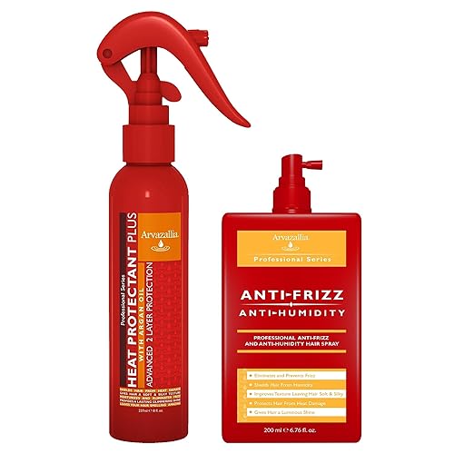 Arvazallia Paquete de productos de spray para el cabello con protección contra el calor, antiencrespamiento y antihumedad, protección térmica de