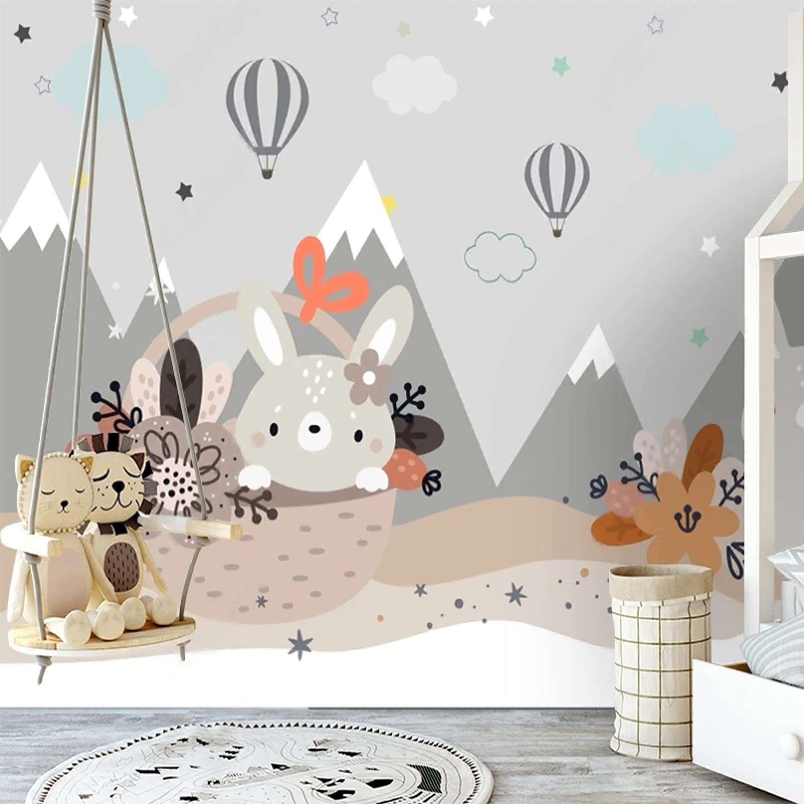 Papier peint nordique 3D lapin personnalisé pour mur enfant